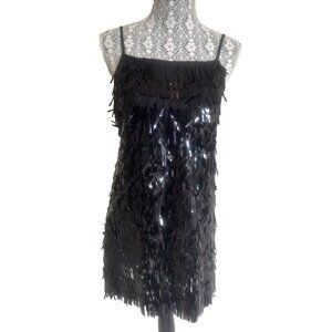 Little Black Mini Dress long Sequins size 8 ajustable straps New Years Eve